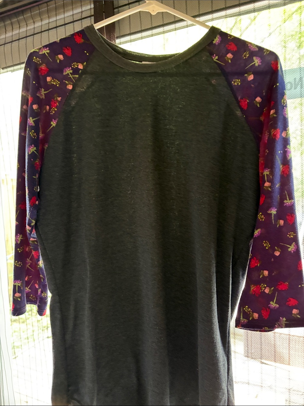 Dark Gray Randy Tee with Purple Floral Sleeves